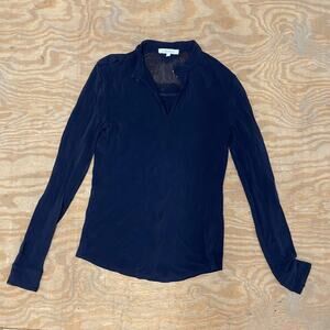 Max Mara Dark Navy Blue Sheer Long Sleeved Shirt Blouse Size Small